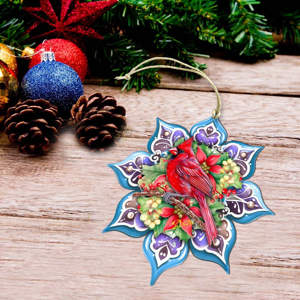 Cardinal Snowflake Large Wooden Ornament by G. Debrekht - Nature Wildlife Decor - 8688411M