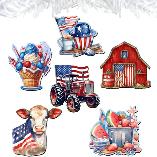 American Farmhouse Clip-On Eco Wood Decorative Ornaments Set of 6 by G. Debrekht - Patriotic Decor - 8090001C-S6