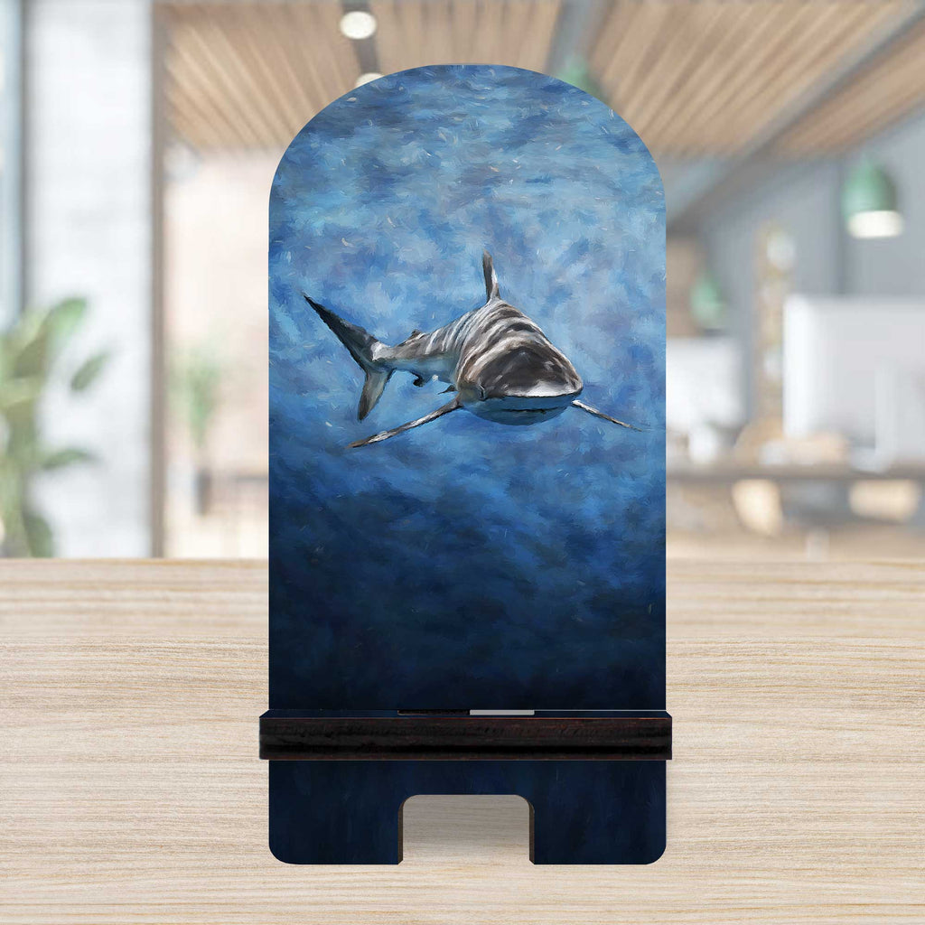 Shark Coastal Cell Phone Stand Wood Mobile Tablet Holder Charging Station Organizer - 892043