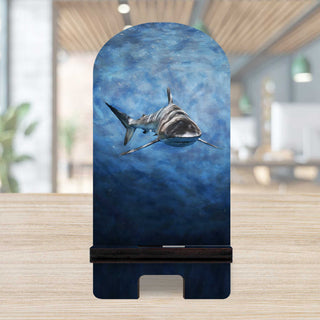 Shark Coastal Cell Phone Stand Wood Mobile Tablet Holder Charging Station Organizer - 892043