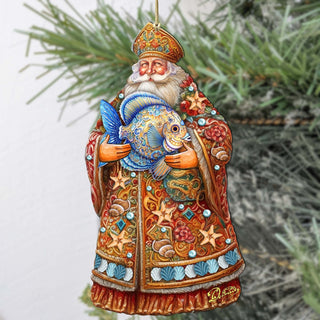 Santa with Fish Wooden Ornaments by G. Debrekht - Christmas Santa Snowman Decor - 8691411