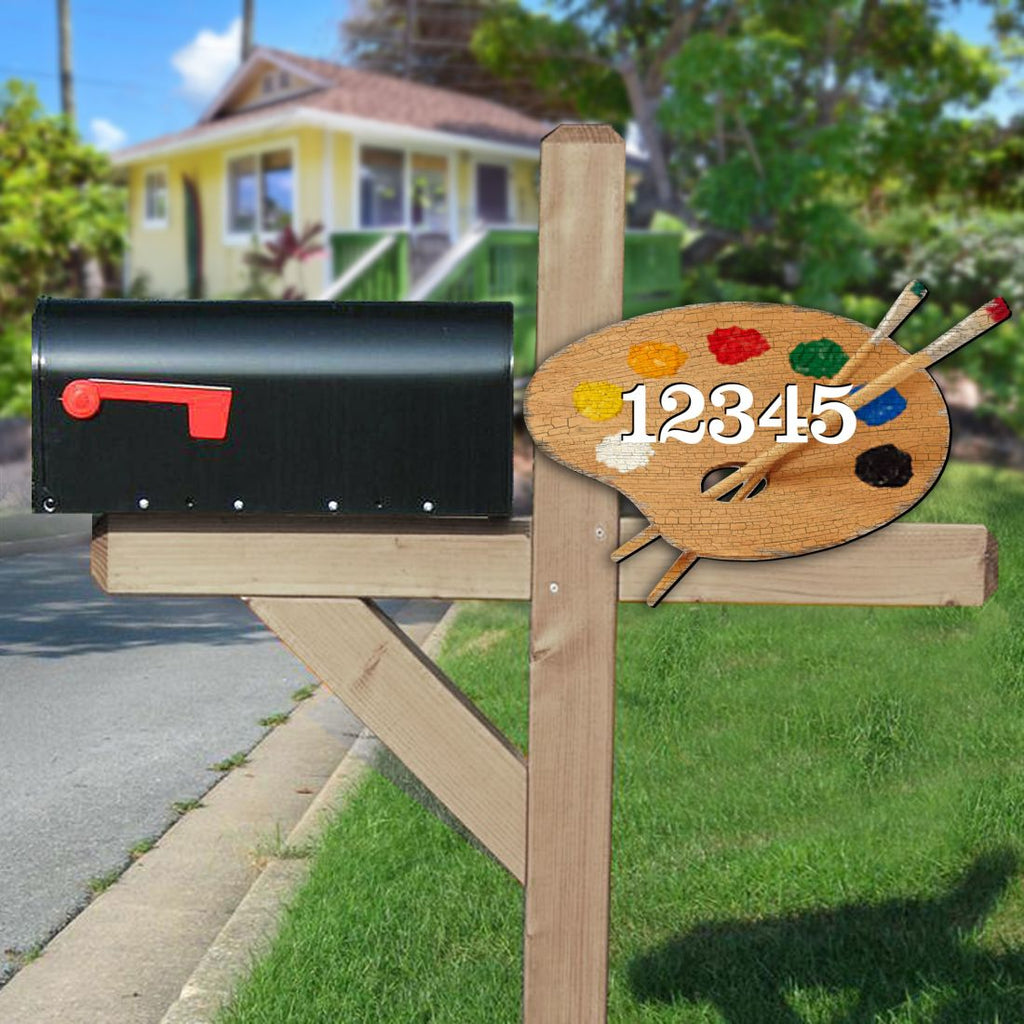 Paint Pallet Wooden Personalized House Number Sign by G. Debrekht - Love Family Kids Decor - Handcrafted Wooden Handcrafted Wooden Address Sign - MA98447