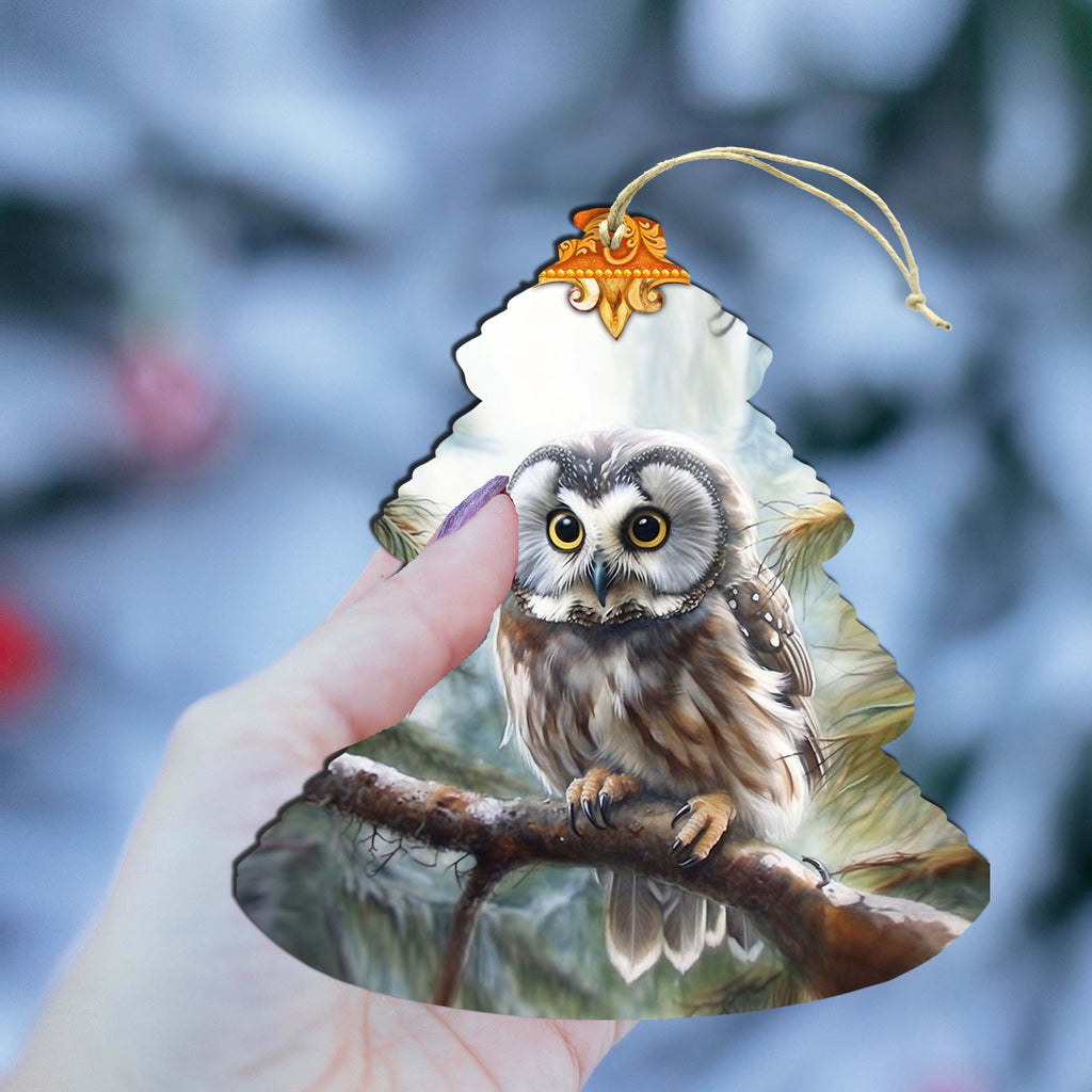 Alaskan Boreal Owl Tree Wooden Ornaments by G.Debrekht - Wildlife Holiday Decor - 870003