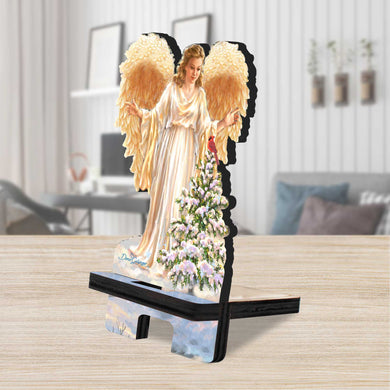 Woodland Angel Cell Phone Stand Christmas Decor Wood Mobile Tablet Holder Charging Station Organizer - 892078C-DG
