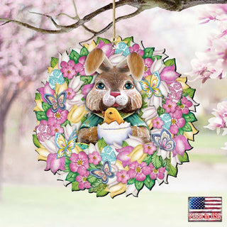 Bunny Wreath Wooden Ornaments Easter by G. DeBrekht - Easter Spring Decor - 8185301-2