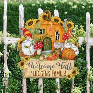 Personalized Outdoor Garden Stakes Fall Decoration - Custom Welcome Fall Backyard Decor by Susan Winget - Gnomes House - Handmade Gift 8471209MC-SW