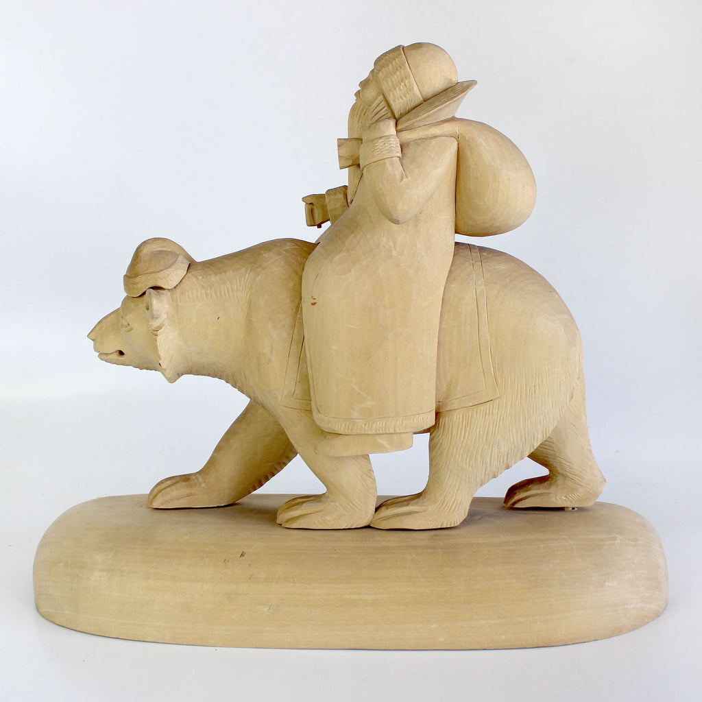 One-of-a-Kind Santa on Bear Wood Carved Figurine 11