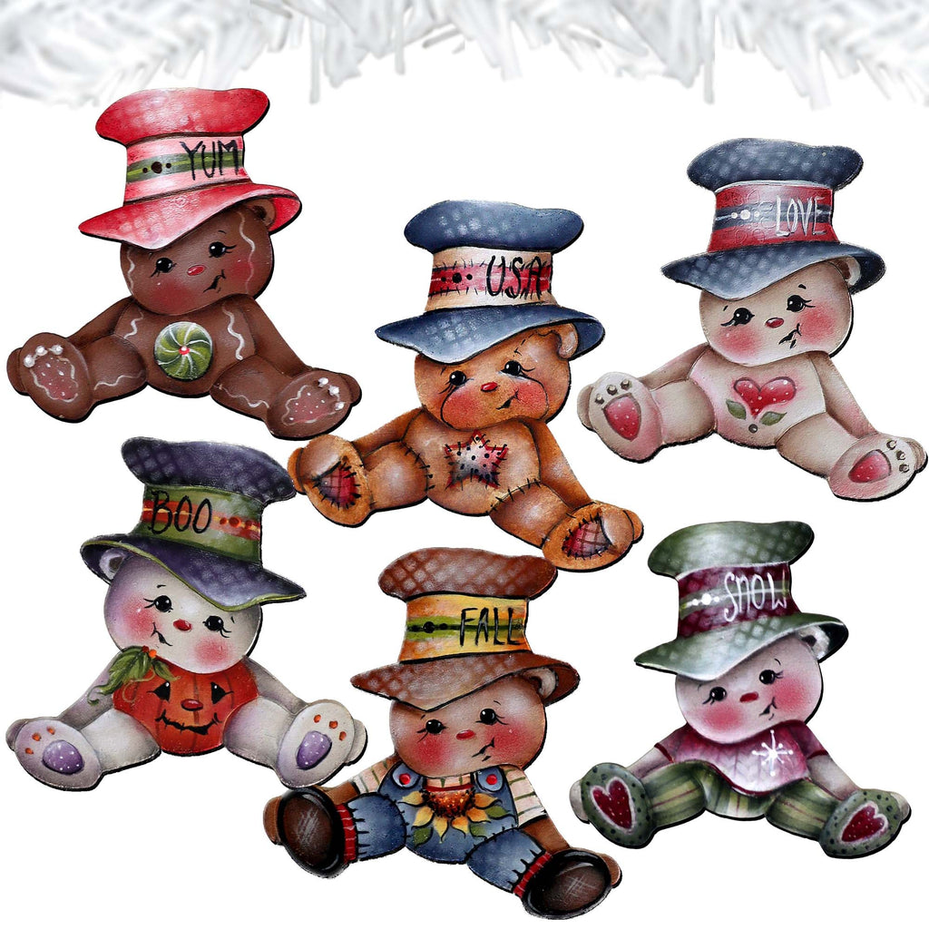 Big Hat Brigade Clip-On Eco Wood Decorative Ornaments Set of 6 by Jamie Mills-Price - Christmas Santa Snowman Decor - 8090046C-MP-S6