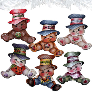 Big Hat Brigade Clip-On Eco Wood Decorative Ornaments Set of 6 by Jamie Mills-Price - Christmas Santa Snowman Decor - 8090046C-MP-S6