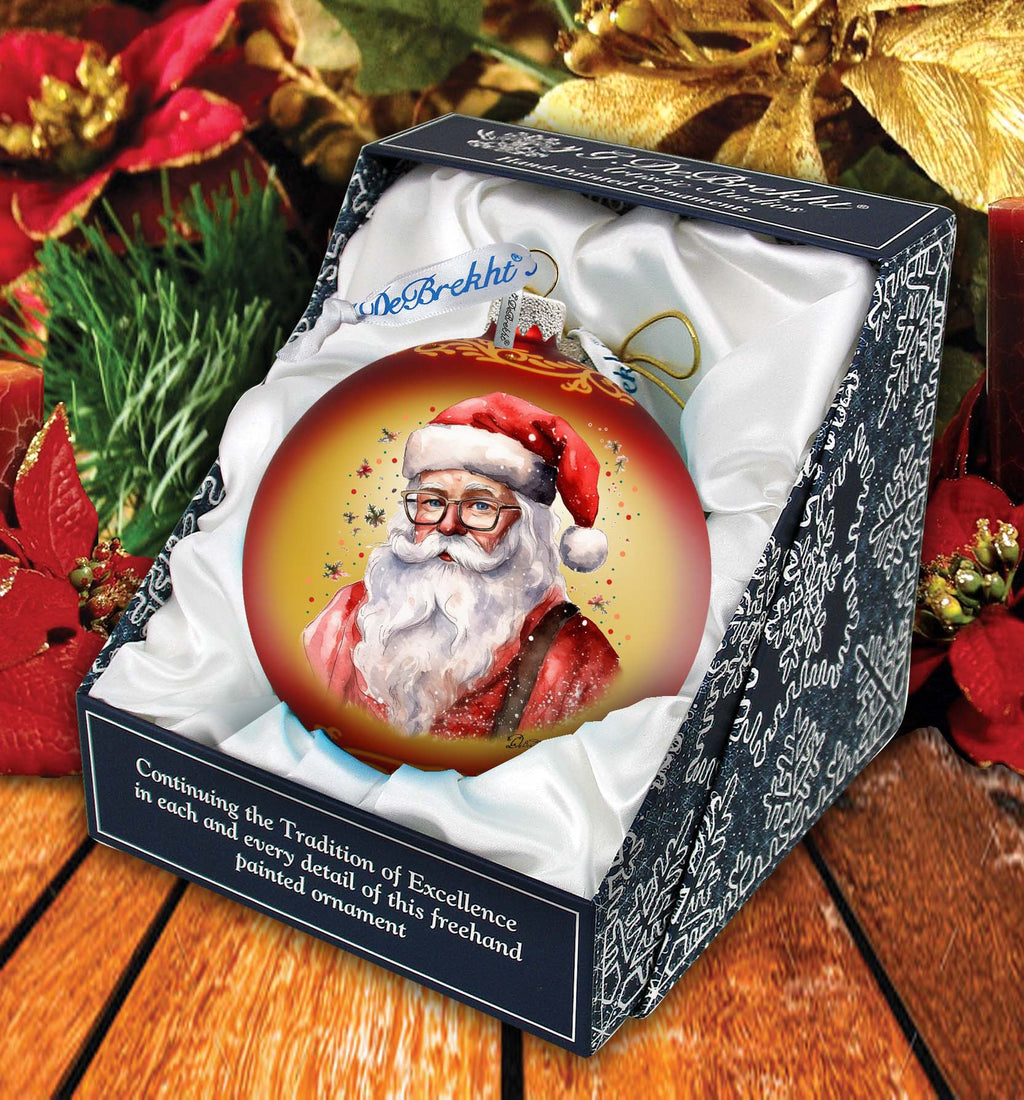 Jolly Santa Claus Ball Glass Ornament by G. Debrekht - Christmas Santa Snowman Decor - 73374