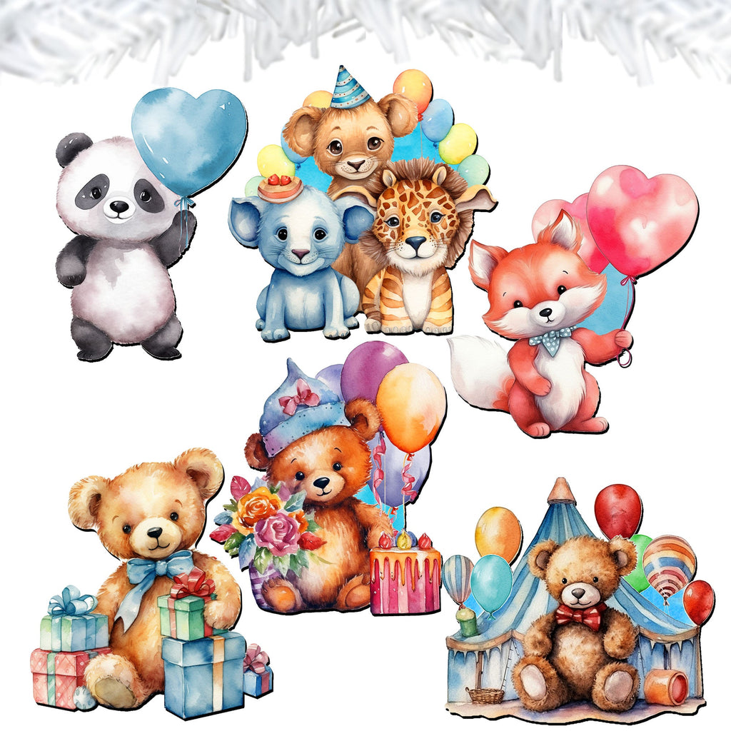 Happy Birthday Clip-On Eco Wood Decorative Ornaments Set of 6 by G. Debrekht - Christmas Decor - 8090035C-S6