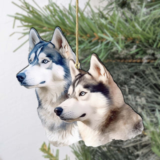 Spirited Alaskan Husky Wooden Ornaments by G.Debrekht - Wildlife Holiday Decor - 8710115-1