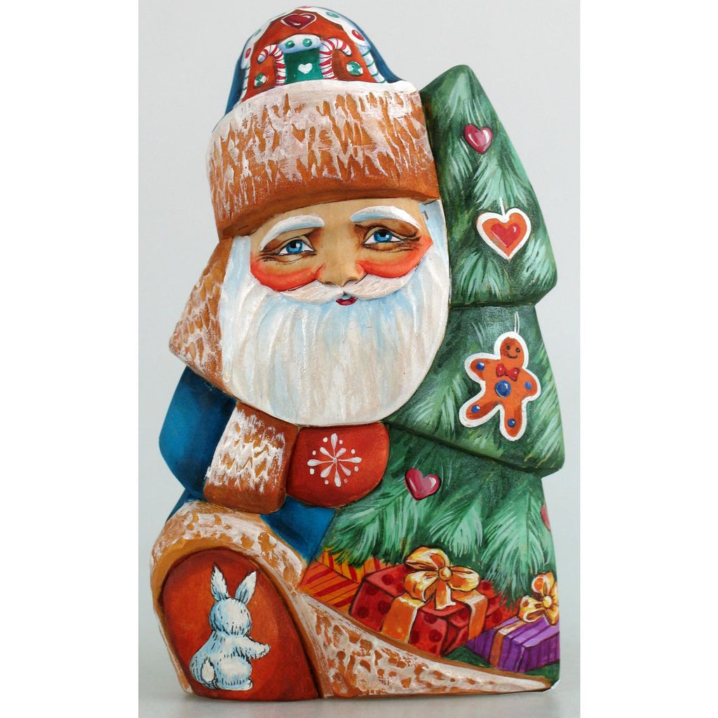 Santa Putting Up the Evergreen Hand-Painted WOODCARVED Figurine by G. DeBrekht - Christmas Decor - 820032 - SPECIAL ORDER *** PRE-ORDER - Handmade Just for You! ***