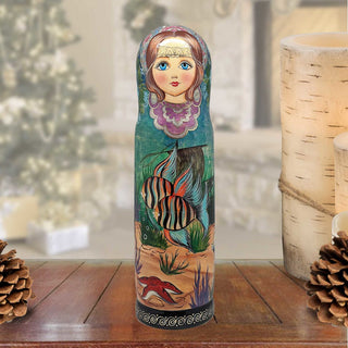 Fish Hand-Painted Wooden Bottle Holder, Wine Box, Tall Gift Box by G. DeBrekht - Coastal Holiday Decor - 191160