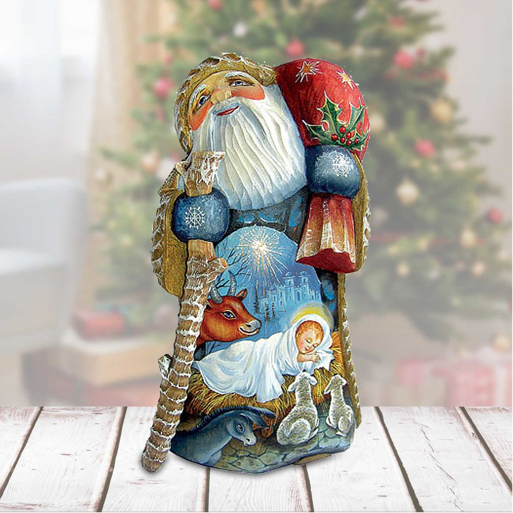Peaceful Devotional Santa Hand-Painted WOODCARVED Figurine by G.DeBrekht - Nativity Holiday Decor - 243012