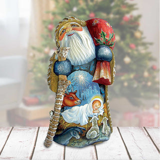 Peaceful Devotional Santa Hand-Painted WOODCARVED Figurine by G.DeBrekht - Nativity Holiday Decor - 243012