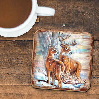 Deer's Wooden Cork Coasters Gift Set of 4 by Nature Wonders - Nature Wildlife Decor - 95212C-S4