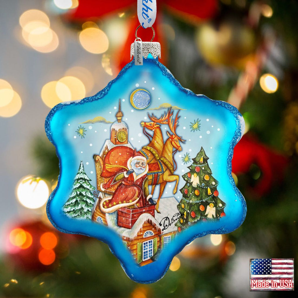 Special Delivery Snowflake Glass Ornament by G. DeBrekht - Christmas Santa Snowman Decor - 754-006