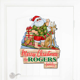 Christmas Decoration Personalized Holiday Welcome Sign with Last Name Santa Door Hanger by Susan Winget - Handmade Gift - 8471114HC-SW