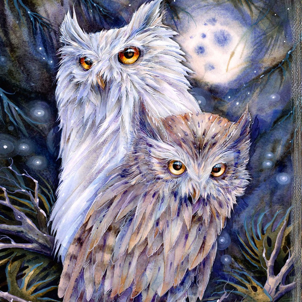 Night Watch Owls Wooden Wall Art by J. Bergsma - Nature Wildlife Decor - 85922902B-JB