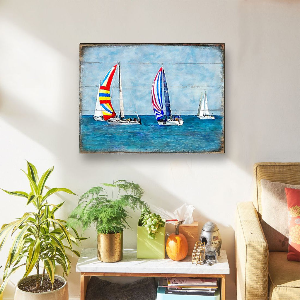 Ahlers Sailboats Wood Wooden Coastal Wall Art by Nature Wonders - Coastal Sea-Life Decor - 95259B