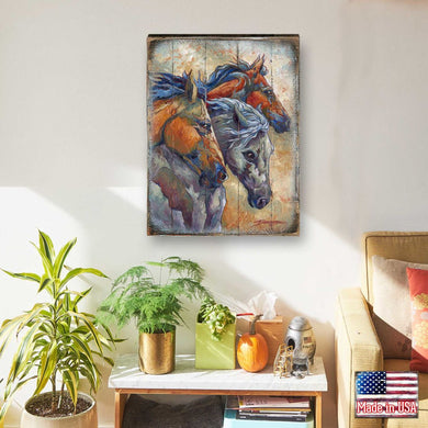 Let Them Run Horse Heads Wooden Wall Art by J. Bergsma - Nature Wildlife Decor - 8592259B-JB
