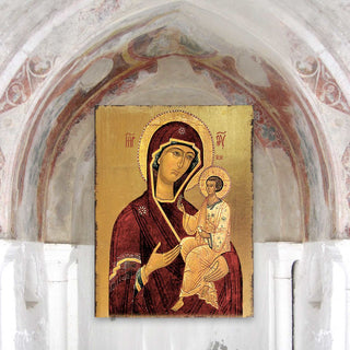 Virgin Mary Wooden Gold Plated Religious Orthodox Sacred Icon - Inspirational Icon Decor - 85063