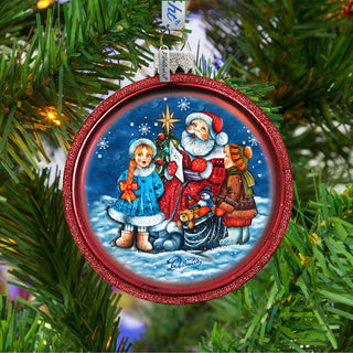 One-of-a-Kind Village Celebration Ball Glass Ornament by G. DeBrekht - Christmas Santa Snowman Decor - 73569C