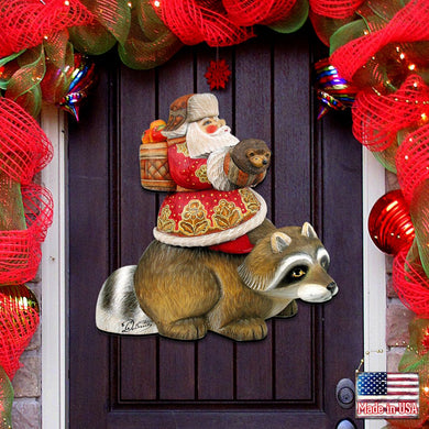 Raccoon Santa Christmas Door Decor by G. DeBrekht - Christmas Santa Snowman Decor - 8121636H