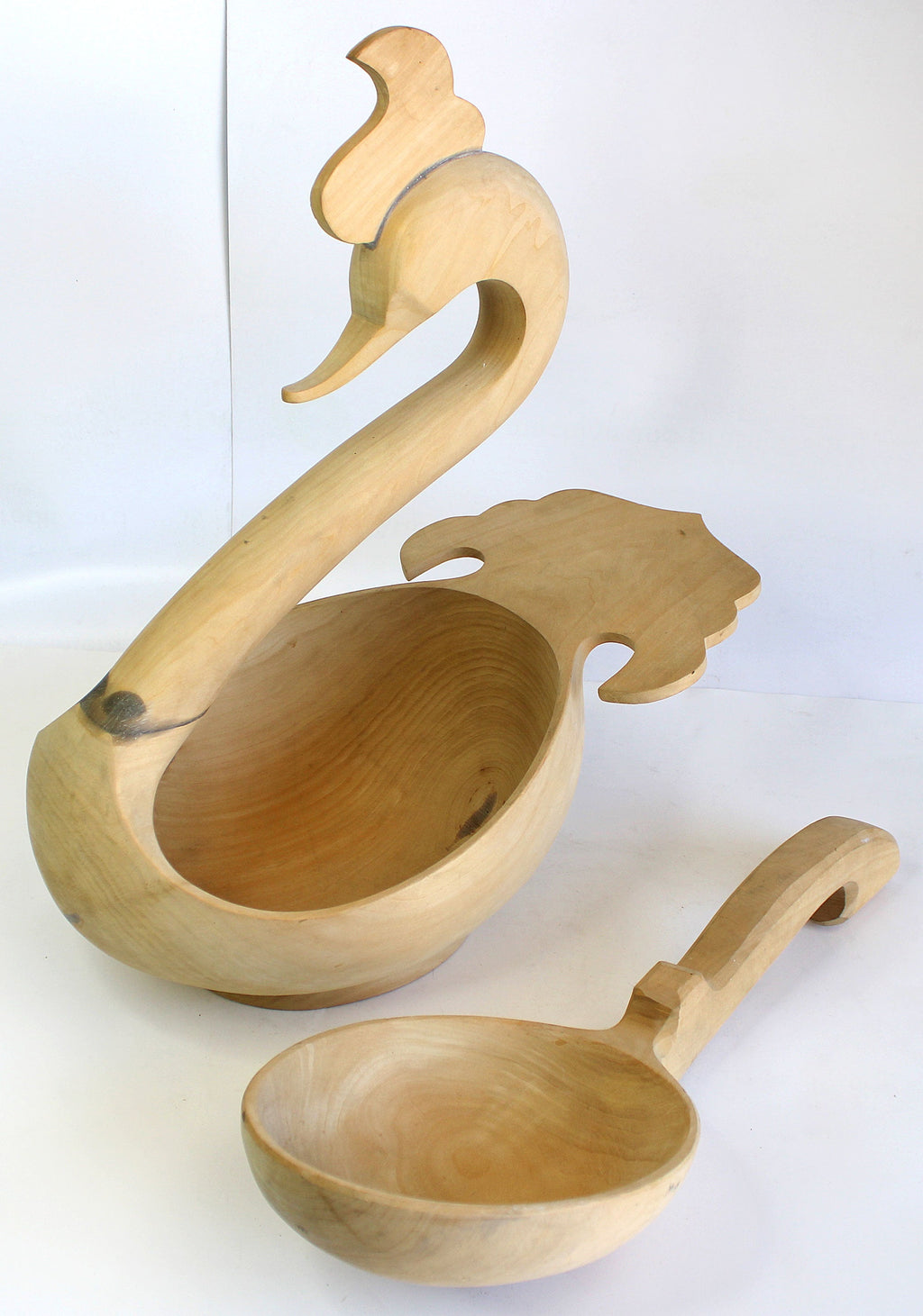One-of-a-Kind Swan Bowl with Spoon Wood Carved Figurine 17