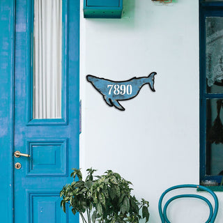 Whale Coastal Wooden Personalized House Number Sign by G. Debrekht - Coastal Sea-Life Decor - Handcrafted Wooden Handcrafted Wooden Handcrafted Wooden Handcrafted Wooden Address Sign - MA985163