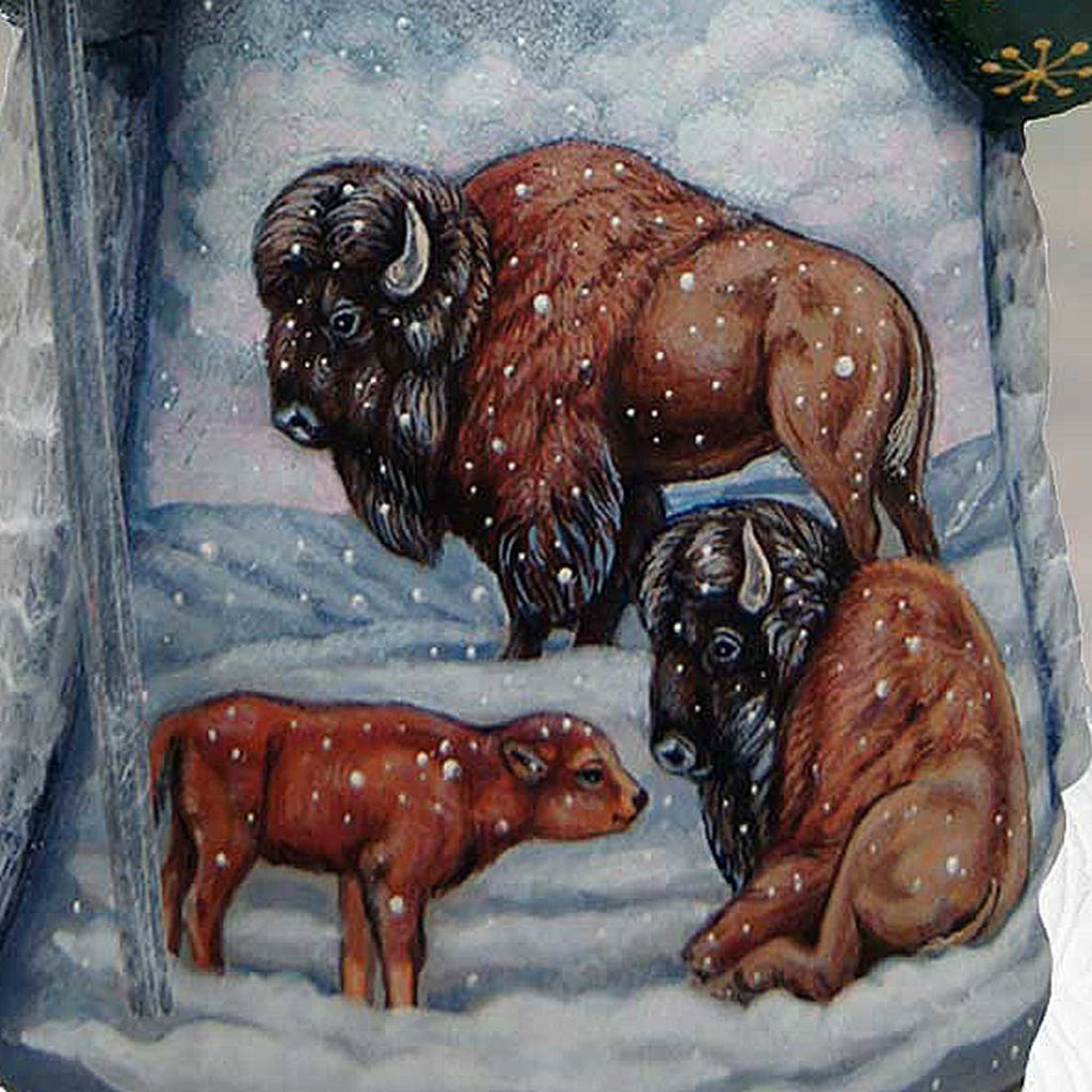 Bison's Family Santa with Bear Hand-Painted WOODCARVED Figurine by G. DeBrekht - Wildlife Holiday Decor - 2821710 *** PRE-ORDER - Handmade Just for You! ***