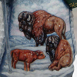 Bison's Family Santa with Bear Hand-Painted WOODCARVED Figurine by G. DeBrekht - Wildlife Holiday Decor - 2821710 *** PRE-ORDER - Handmade Just for You! ***