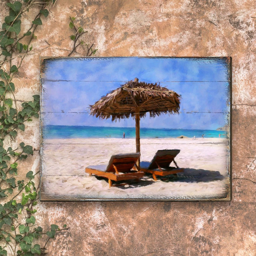 Sonny Beach Chairs Wooden Coastal Wall Art by Nature Wonders - Coastal Sea-Life Decor - 95319B