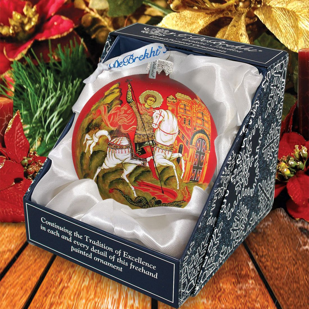 Icon Saint George Ball Glass Ornament by G. DeBrekht - Nativity Holiday Decor - 73214