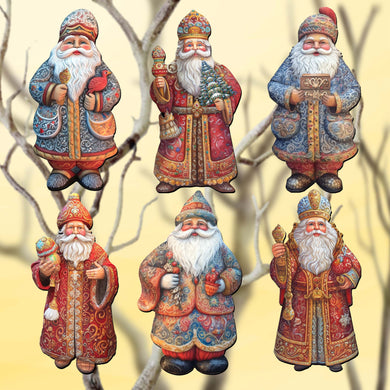 Santa Clip-On Eco Wood Decorative Ornaments Set of 6 by G. Debrekht - Christmas Decor - 8090032C-S6