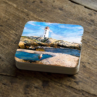 Lighthouse Bay Coastal Wooden Cork Coasters Gift Set of 4 by Nature Wonders - Coastal Sea-Life Decor - 95268C-S4