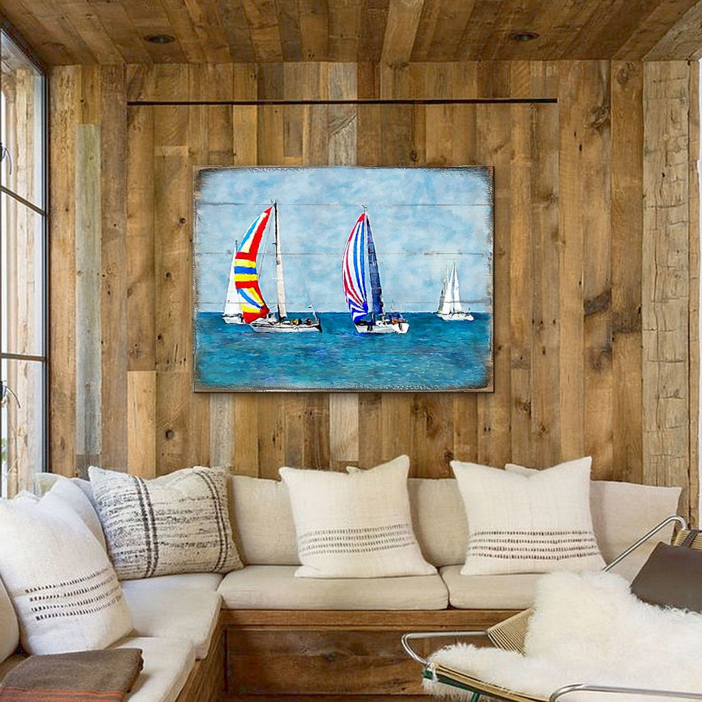 Ahlers Sailboats Wood Wooden Coastal Wall Art by Nature Wonders - Coastal Sea-Life Decor - 95259B