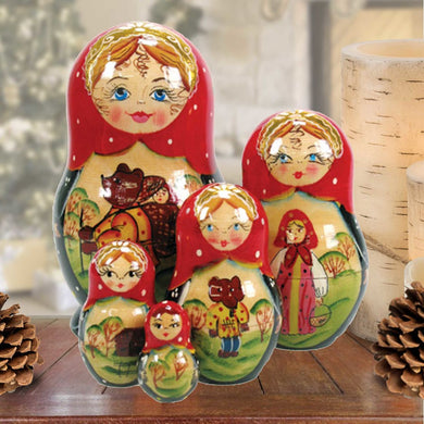 Bear Tale Matreshka Nesting Hand-Painted Dolls Set of 5 by G. DeBrekht - Wildlife Holiday Decor - 120055