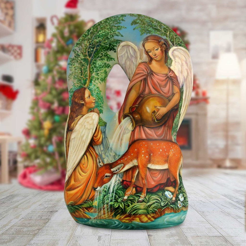 Deer Blessing Angel Hand-Painted WOODCARVED Masterpiece by G. DeBrekht - Nativity Holiday Decor - L291827
