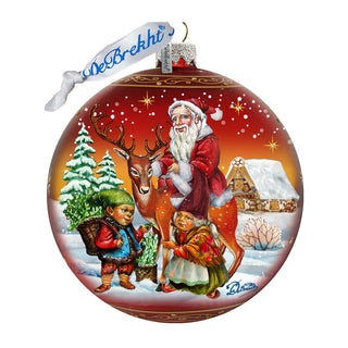 Vintage Sleigh Ride in Red Glass Ornament Limited Edition by G. DeBrekht - Christmas Santa Snowman Decor - 73865