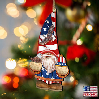 Americana Gnome Dwarf Wooden Ornaments by G. DeBrekht - American Christmas Decor - 8611015
