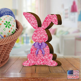 Pink Bunny with Bow Decorative Figurine by G. DeBrekht - Easter Spring Decor - 8154429S