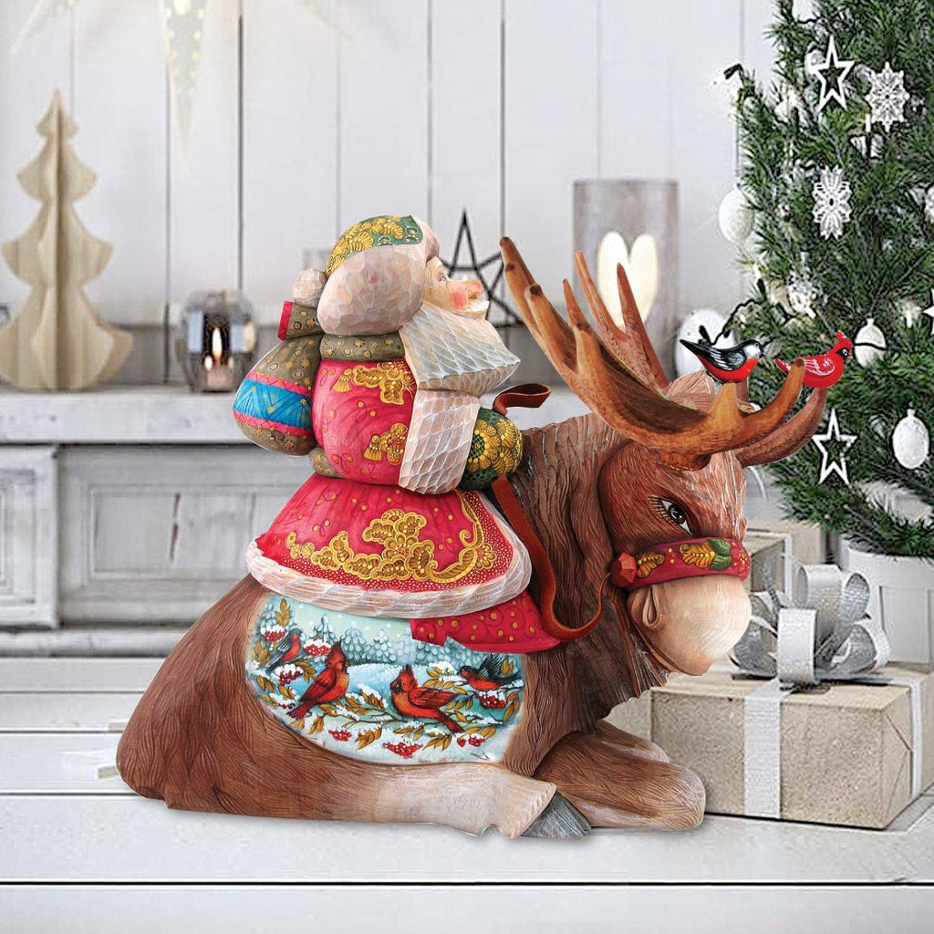 Majestic Winter Moose Santa Hand-Painted WOODCARVED Masterpiece by G. DeBrekht - Christmas Decor - 216311 - SPECIAL ORDER *** PRE-ORDER - Handmade Just for You! ***