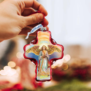 Angel Descending from Heaven Cross Glass Ornament by G. Debrekht - Nativity Holiday Decor - 758-025