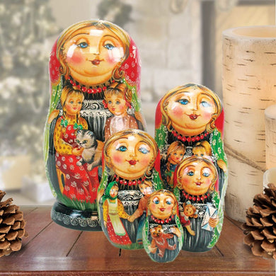 Friends Forever Matreshka Stacking Hand-Painted Dolls Set of 5 by G. DeBrekht - Love Family Kids Decor - 1300931