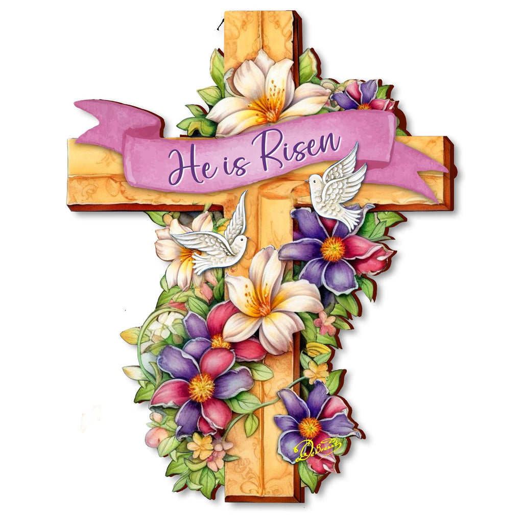 He is Risen Wooden Cross by G. Debrekht - Easter Spring Decor - 88162