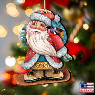 Downslope Santa Christmas Wooden Ornaments by G. DeBrekht - Christmas Santa Snowman Decor - 8119171
