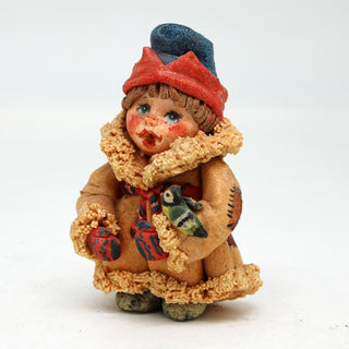 One-of-a-Kind Little Boy with a Bird - Handmade Clay Figurine - Unique Gift- Folk Art Collectibles Handcrafted Treasures