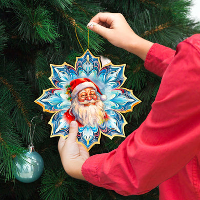 Santa Face Snowflake Large Wooden Ornament by G. Debrekht - Christmas Santa Snowman Decor - 8688424M